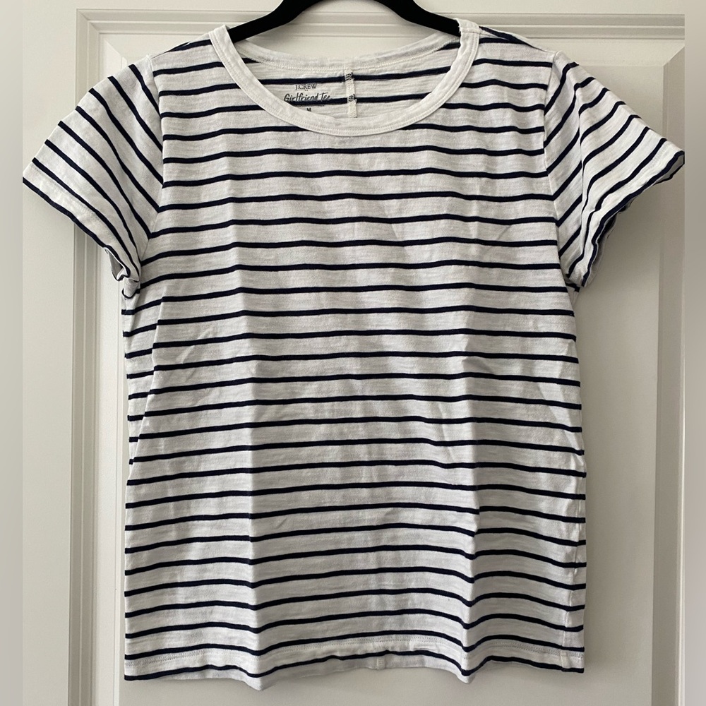 J. Crew Girls' White and Navy Striped Short Sleeve Tee